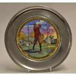 1988 The Centennial of Golf In America pewter and colour glass commemorative plate - featuring the