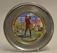 1988 The Centennial of Golf In America pewter and colour glass commemorative plate - featuring the