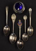 5x various silver and enamel golf club and other teas spoons to incl the Royal Hong Kong Golf