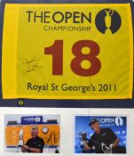 2011 Royal St Georges Open Golf Championship signed 18th Hole pin flag display signed by the