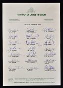 1989 Australia Cricket Tour of United Kingdom Signed Team Sheet fully signed includes Border, Marsh,