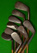 9x assorted irons to incl niblick, m/niblick, diamond back irons, mashies, lofting iron et al by