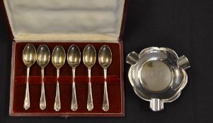 St Anne's silver case tray engraved with a shield with crossed golf clubs together with a set of