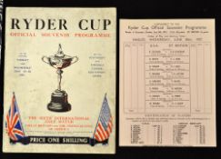 Scarce 1937 Official Ryder Cup Golf Souvenir Programme and draw sheet- for the 6th International