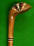 Fine Prince of Wales feathers stamped wooden curved sole socket head Sunday golf walking stick -