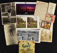 Collection of early golfing ephemera to incl 2x scarce Murad Cigarette College Series cards c.1910