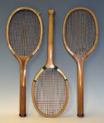 Wooden Tennis Racket Selection - incl' an E.O & Co 'Empress' Fishtail Model racket, with a concave