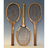 Wooden Tennis Racket Selection - incl' an E.O & Co 'Empress' Fishtail Model racket, with a concave