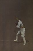 Signed J. K Hawkins Cricket Colour Prints featuring match play scenes of W.G Grace, V. T. Trumper