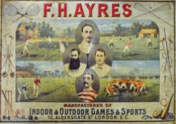 Interesting F.H. Ayres Advertising Print - depicting a scene of four sports Cricket, Tennis, Rugby