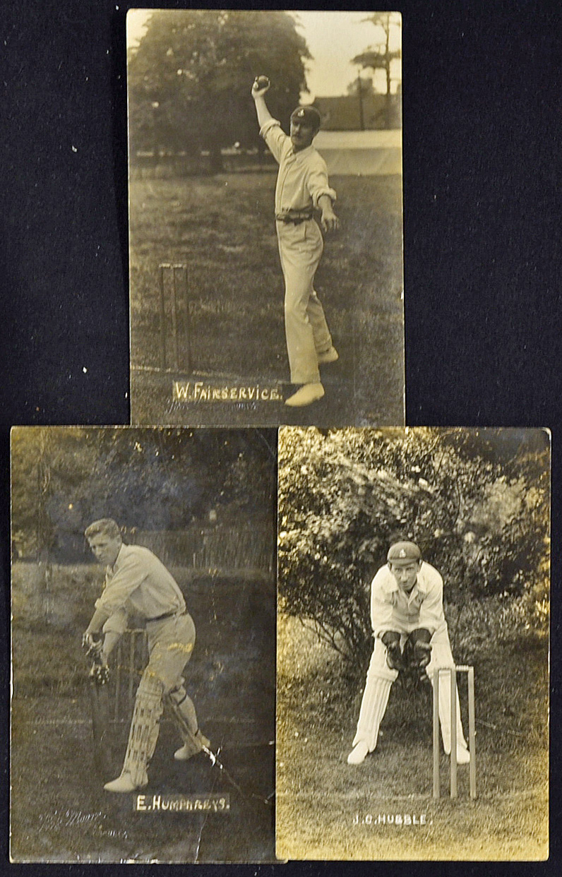Kent Related Cricket Real Photo Postcards includes J.C. Hubble, W. Fairservice and E. Humphreys, all