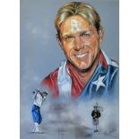 Sneddon, Jim - American PAYNE STEWART US OPEN GOLF CHAMPION - mixed media on blue paper signed and