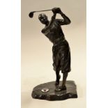 Bobby Jones style bronze golfing figure c. 1940's - mounted on a naturalistic base with red cross