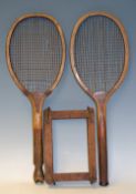 Baie-De-Sany 'Monarch' Wooden Tennis Racket and Racket Press - with a fishtail handle, maker's