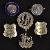 6x various silver golf club badges - to include Mortonhall Golf Club, Scarborough Golf Club,