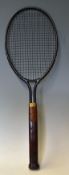 Dayton Steel Tennis Racket stamped 'Dayton' to the brass collar, a wooden handled racket with