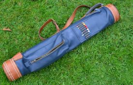 A good leather period style Sunday golf bag c/w pockets and leather shoulder strap-in the style of