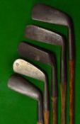 5x various irons and putters incl J H Taylor Autograph"Taylors Bent Neck" putter, a Hoylake mid iron
