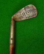 Sunday golf walking stick-fitted with a hand forged golf club handle with flanged sole and stamped
