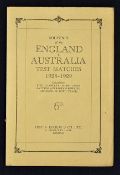 Souvenir of the England v Australia Test Matches 1928-1929 containing Five complete score cards,