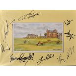 The Old Course St Andrews colour golf print signed to the mount by 6x major winners to incl Bernhard