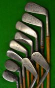 10x assorted irons incl 4x smf, fine bright polished Excelsior niblick, Thistle niblick with