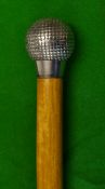 Polished metal square line gutty golf ball handle walking stick - overall 36" c/w brass tip