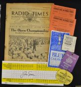 Collection of Open Golf Championship ephemera to incl 1933 Radio Times featuring Sam Snead on the