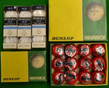 21x wrapped golf balls to incl 12x Dunlop Warwick golf balls in red wrappers and 9x Penfold Ace in