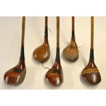 5x large socket head persimmon woods incl a Rangefinder stripe topped brassie, 2x George Pownall