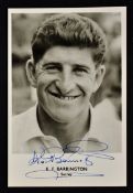 Signed K.F Barrington Cricket Photocard signed to the front in ink by Barrington (Surrey),