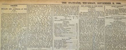 Cricket - 1880 The Standard London Newspaper 'England and Australia at The Oval' with an account