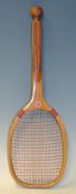 Rare Geo. Bussey Ball Tail Wooden Tennis Racket marked 'The Tournament 2' 'Extra Light', with red