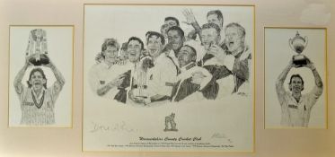 Dermot Reeve Signed Cricket Print - depicting a victorious Warwickshire date 1996, signed by the