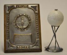 Silver golf ball hole in one style trophy - hallmarked Birmingham 1959 overall 4.25"h together