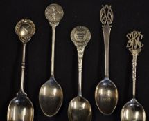 5x assorted and decorative silver golfing teaspoons to incl Beverley and East Riding Golf Club