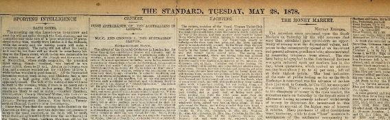 Cricket - 1878 The Standard London Newspaper 'First appearance of Australians in London' with an