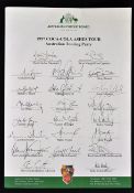 1997 Australian Touring Party Ashes Tour Signed Team Sheet fully signed includes Taylor, McGrath,