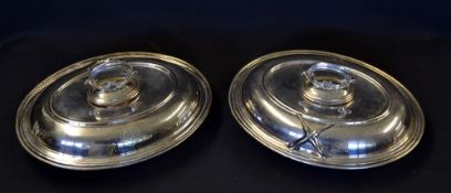 Pair of Somerset County Cricket Club silver plated entrée dishes - c/w with lids embossed with