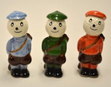 3x Crown Devon ceramic caddie figures - overall 3.75"h