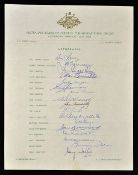 1968 Australian Team on Tour Signed Team Sheet with 17 signatures to an Australian Board of