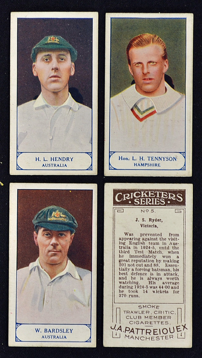 1926 JA Pattreiouex Cricketer Series Cigarette Card Selection a set of 75 - mostly in good clean