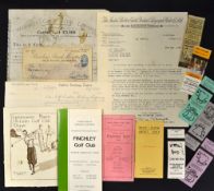 Interesting collection of Golfing printed matters to incl 1917 Wimbledon Golf Club share certificate
