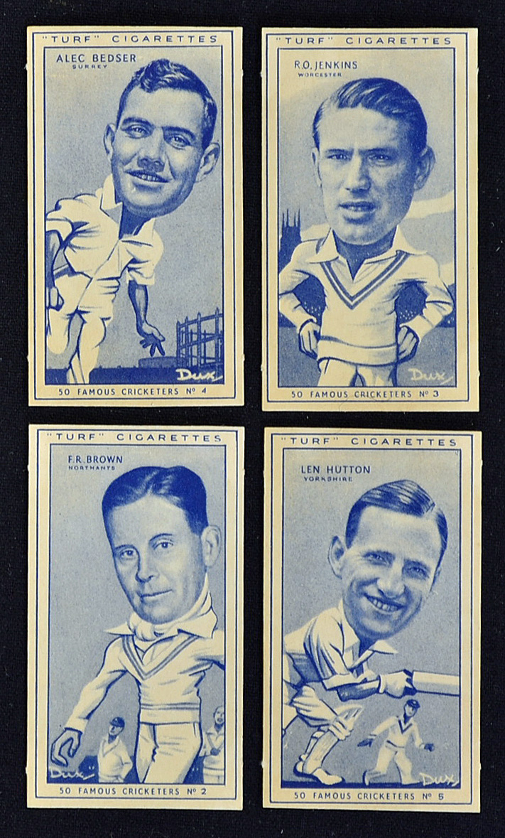 1950 Carreras Famous Cricketers 'Turf' Cigarette Cards a set of 50 appear to be cut to size