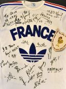 1987 Official France rugby training signed t- shirt - Adidas France white t shirt with velvet "