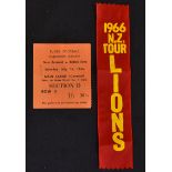 1966 British Lions rugby supporters badge and ticket- to incl Stand ticket stub price 30/- for the