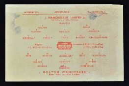 War-time 1945/46 Manchester United v Bolton Wanderers match programme dated 27 October 1945, first