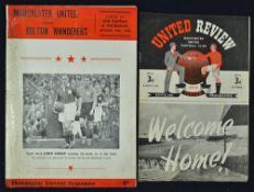 Manchester United 1949/50 1st post war match programme for United at Old Trafford v Bolton Wanderers