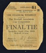 1928 FA Cup Final match ticket Blackburn Rovers v Huddersfield Town at Wembley date 21 April,