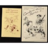 2x late 40's early '50's French Rugby Menus, Military & Political connections: Joe Bridge-